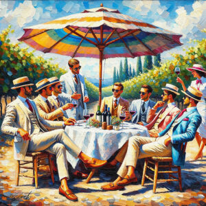 1930's Napa men acrylic 40x40 by Sam Schwartz