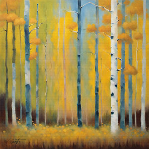 Aspen Gold landscape acrylic 40x40 by Sam Schwartz