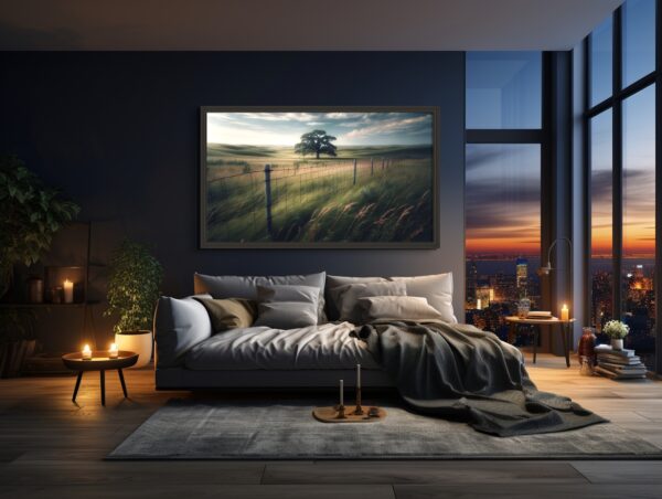 Bent Grasses landscape acrylic 70x40 by Sam Schwartz room