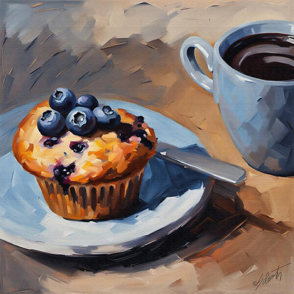 Blue Breakfast food acrylic 40x40 by Sam Schwartz