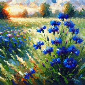 Blue Corn Field flowers acrylic 40x40 by Sam Schwartz