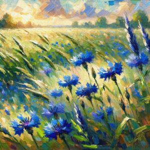 Blue Corn flowers acrylic 40x40 by Sam Schwartz