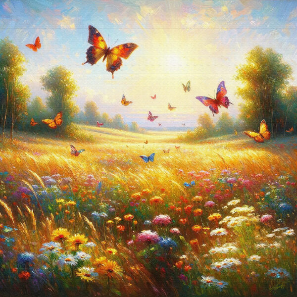 Butterflies fantasy acrylic 40x40 by Sam Schwartz