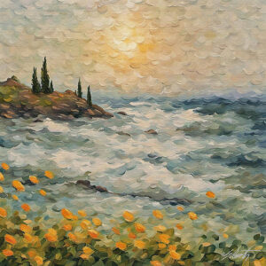 Coastal Impressions landscape acrylic 40x40 by Sam Schwartz