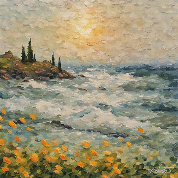 Coastal Impressions landscape acrylic 40x40 by Sam Schwartz