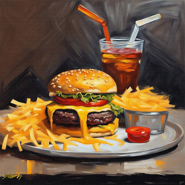 Combo Meal food acrylic 40x40 by Sam Schwartz