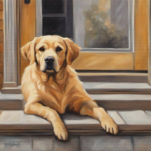 Comfortible dogs acrylic 40x40 by Sam Schwartz