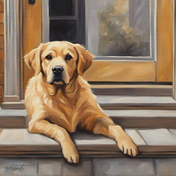 Comfortible dogs acrylic 40x40 by Sam Schwartz