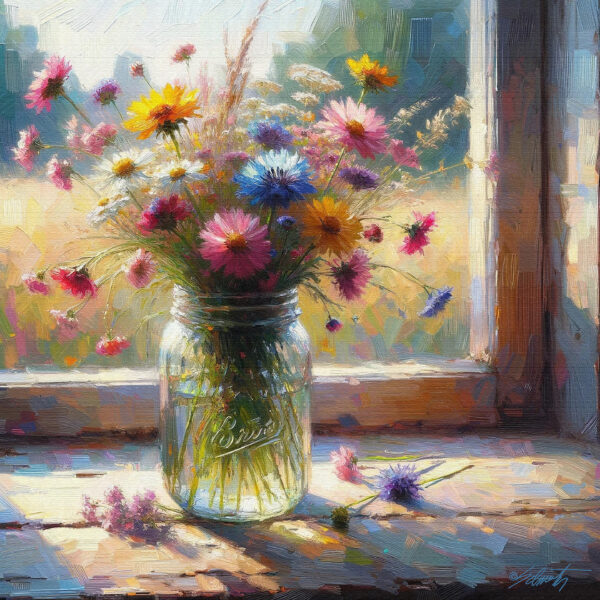 Corner Jar flowers acrylic 40x40 by Sam Schwartz