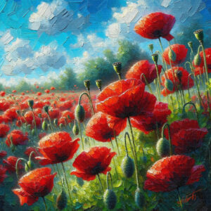 County Poppies flowers acrylic 40x40 by Sam Schwartz