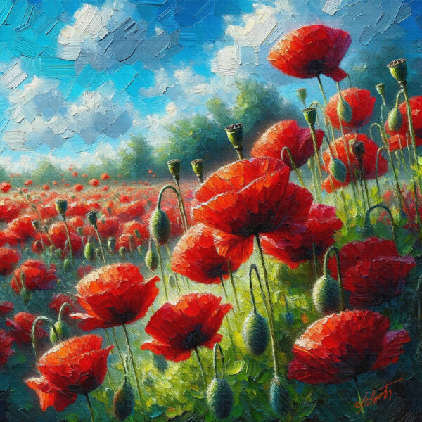 County Poppies flowers acrylic 40x40 by Sam Schwartz