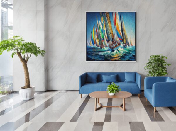 Cup Race boats acrylic 40x40 by Sam Schwartz room scaled