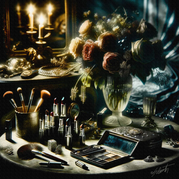 Dark Makeup stilllife acrylic 40x40 by Sam Schwartz