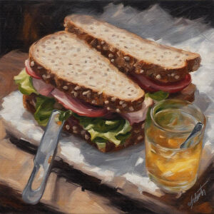 Deli food acrylic 40x40 by Sam Schwartz