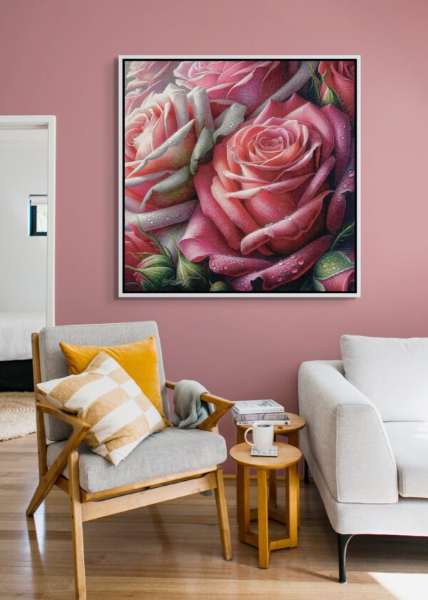 Droplet Roses flowers acrylic 40x40 by Sam Schwartz room