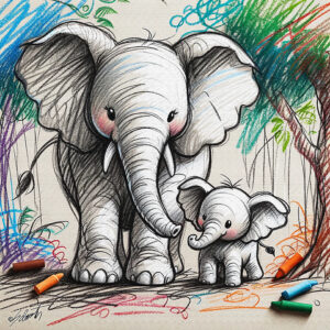 Elephant Cub kids acrylic 40x40 by Sam Schwartz