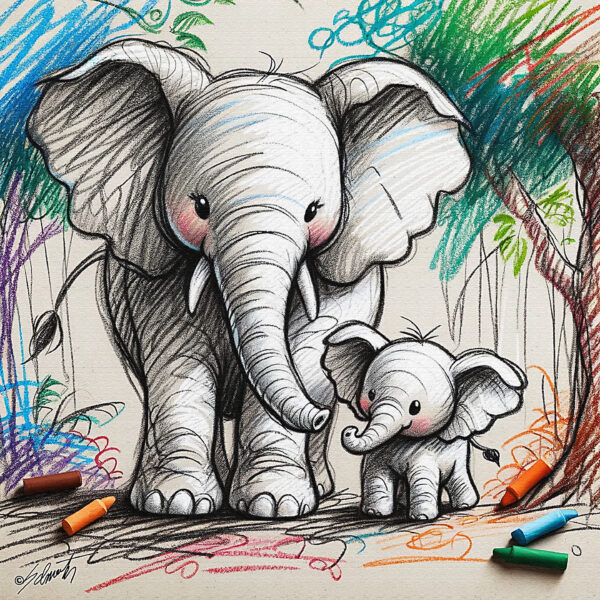 Elephant Cub kids acrylic 40x40 by Sam Schwartz