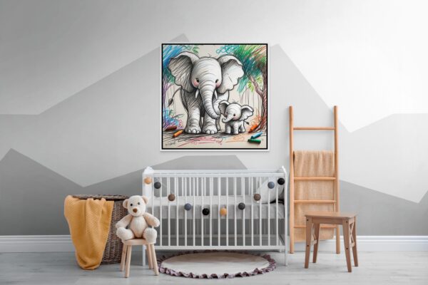 Elephant Cub kids acrylic 40x40 by Sam Schwartz room