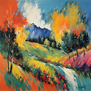 Fast Valley landscape acrylic 40x40 by Sam Schwartz