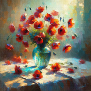 Glowing Poppies flowers acrylic 40x40 by Sam Schwartz