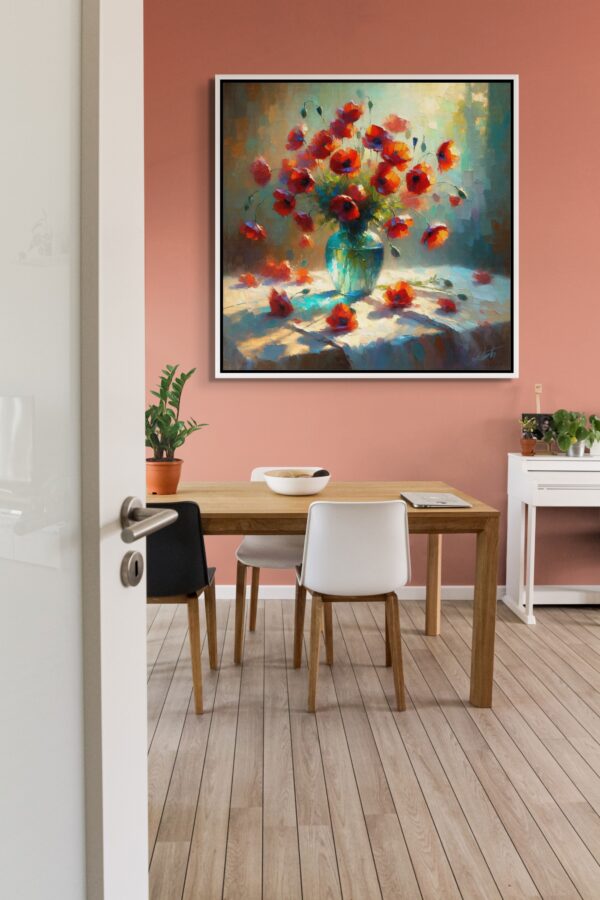 Glowing Poppies flowers acrylic 40x40 by Sam Schwartz room