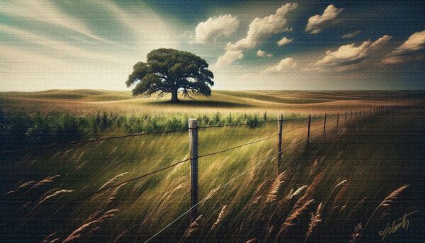 Grass Fence landscape acrylic 70x40 by Sam Schwartz