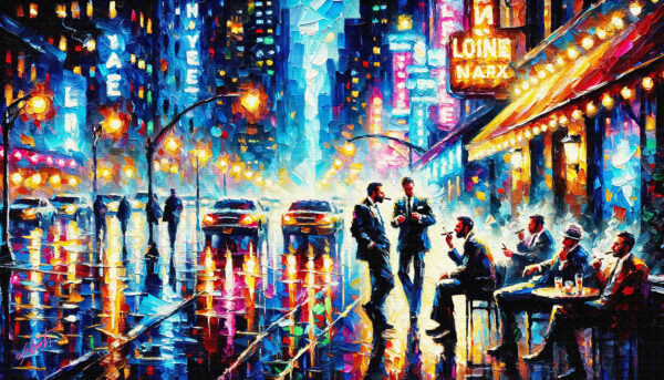 Guys Night men acrylic 70x40 by Sam Schwartz