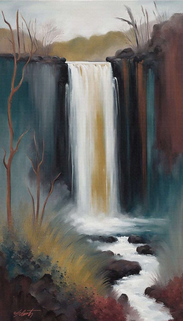 Hidden Falls landscape acrylic 40x70 by Sam Schwartz