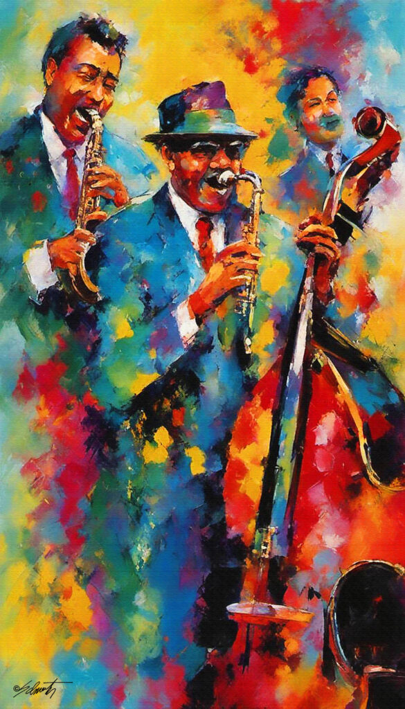 Jamming music acrylic 40x70 by Sam Schwartz