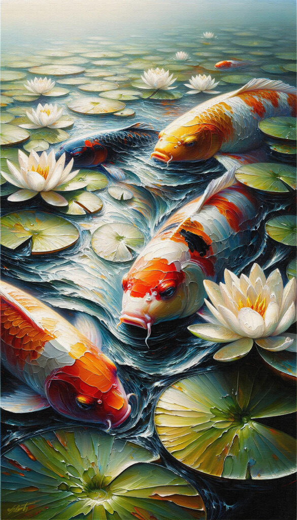 Koi Pond children acrylic 40x70 by Sam Schwartz