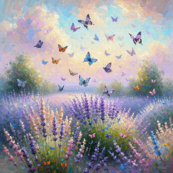 Lavender fantasy acrylic 40x40 by Sam Schwartz