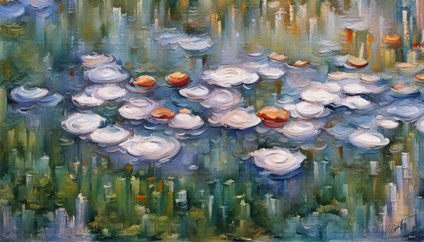 Lilly Pond flowers acrylic 70x40 by Sam Schwartz