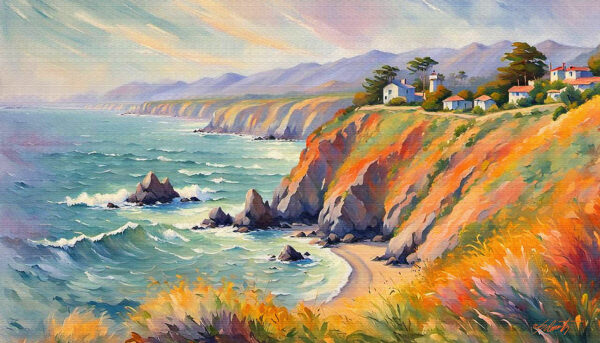 Malibu Coast landscape acrylic 70x40 by Sam Schwartz