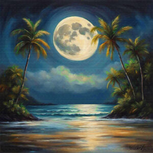 Moonlight Beach landscapes acrylic 40x40 by Sam Schwartz