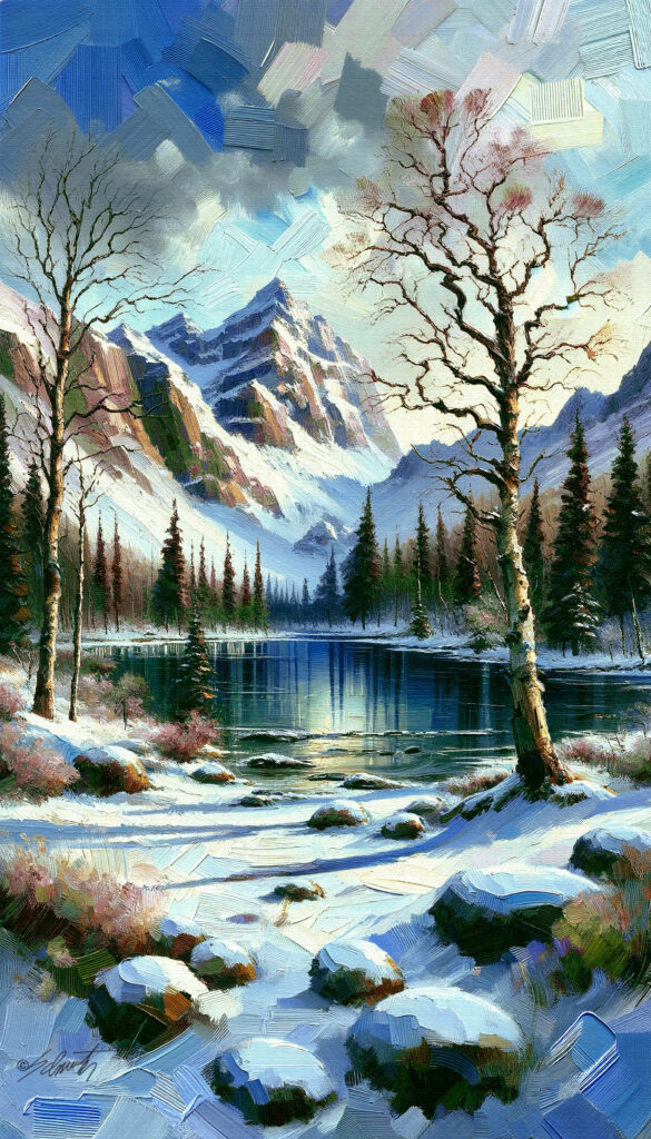 Mountain Cold Water landscape acrylic 40x70 by Sam Schwartz