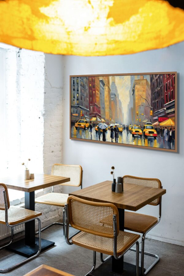 NY Cabs landscape acrylic 70x40 by Sam Schwartz room