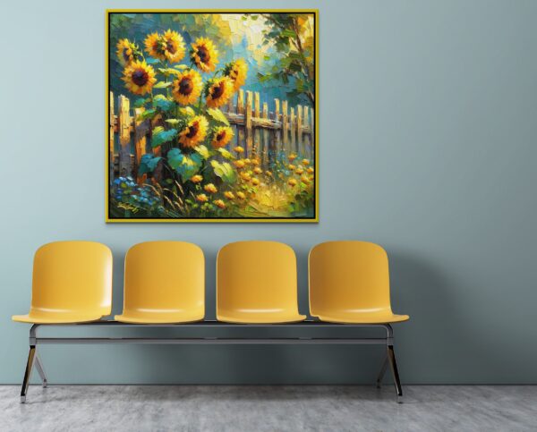 Neighbors Sun flowers acrylic 40x40 by Sam Schwartz room