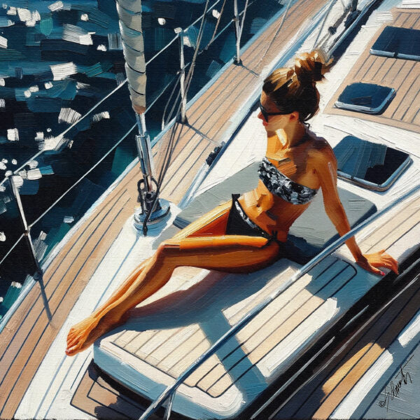 On Deck women acrylic 40x40 by Sam Schwartz