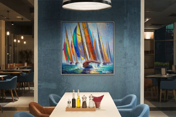 On Reach boats acrylic 40x40 by Sam Schwartz room scaled