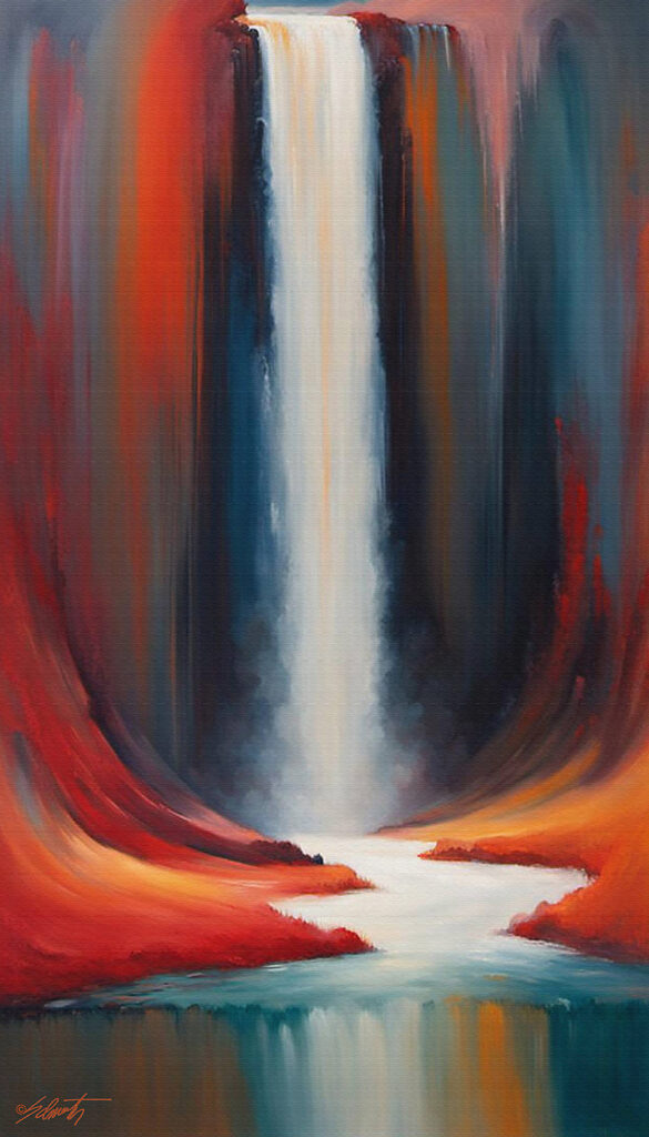 Orange Falls landscape acrylic 40x70 by Sam Schwartz