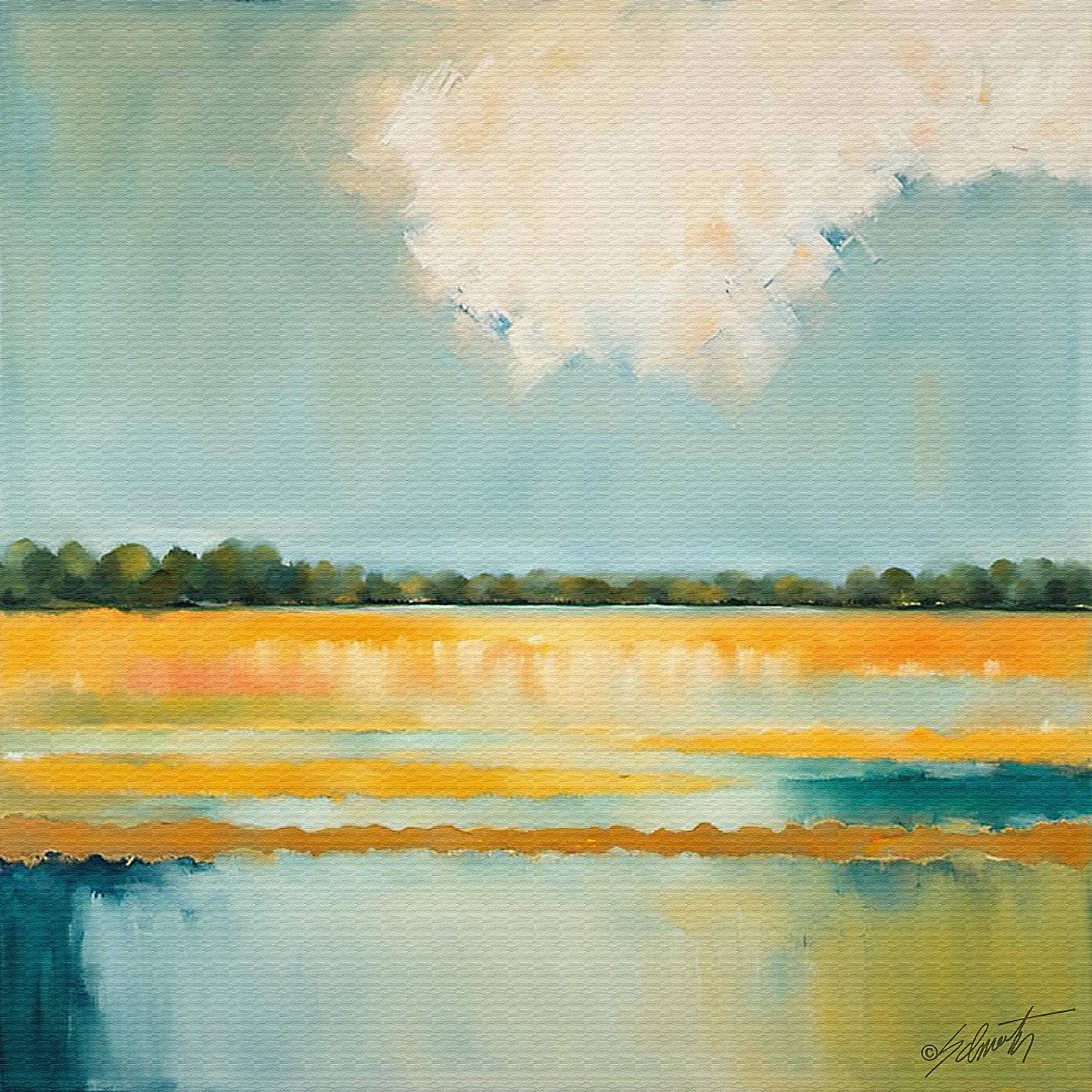 Orange Marsh abstract acrylic 40x40 by Sam Schwartz scaled