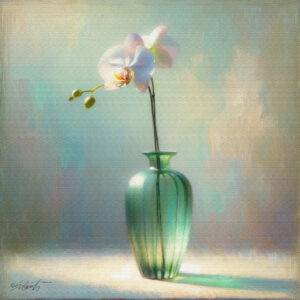 Orchid Green flowers acrylic 40x40 by Sam Schwartz