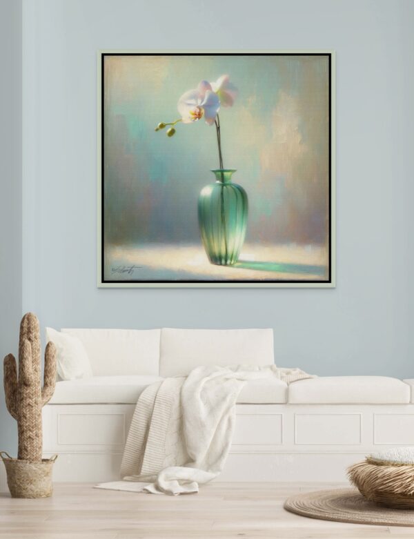 Orchid Green flowers acrylic 40x40 by Sam Schwartz room