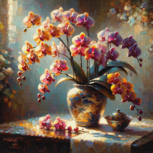 Orchid Pink Vase flowers acrylic 40x40 by Sam Schwartz