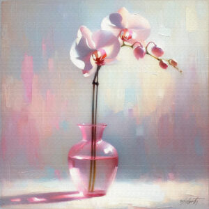 Orchid Pink flowers acrylic 40x40 by Sam Schwartz