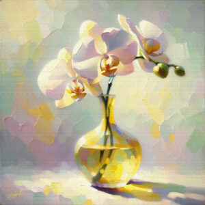 Orchid Yellow flowers acrylic 40x40 by Sam Schwartz