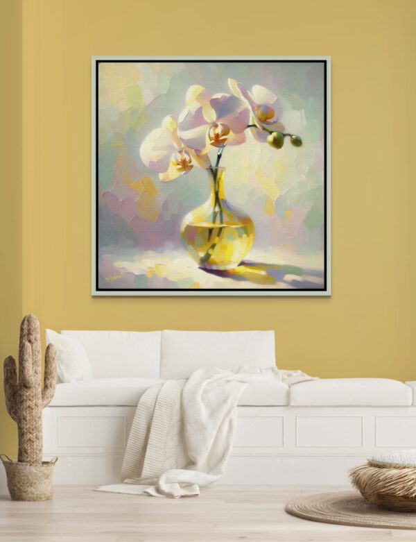 Orchid Yellow flowers acrylic 40x40 by Sam Schwartz room