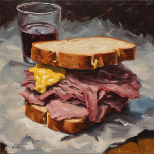 Pastrami food acrylic 40x40 by Sam Schwartz