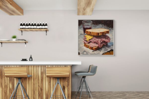 Pastrami food acrylic 40x40 by Sam Schwartz room