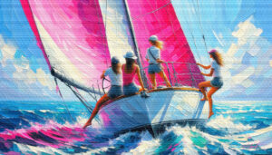 Pink Sails women acrylic 70x40 by Sam Schwartz